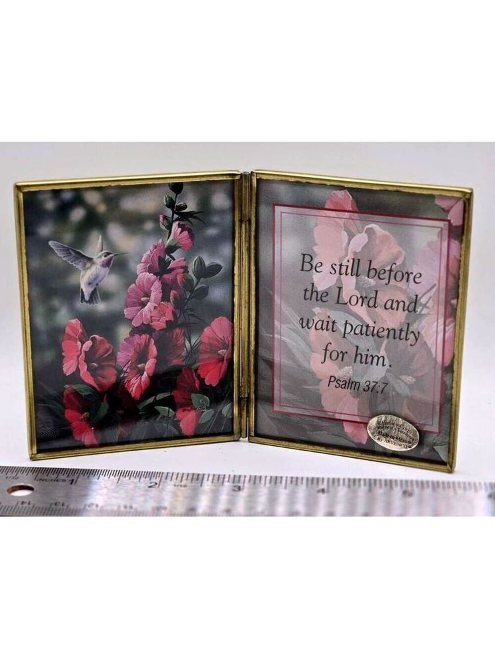 Vintage Arvenco Enesco Brass Double Hinged Frame Psalm 37:7